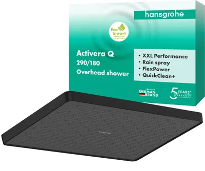 Kopfbrause 290x180 mm, Regendusche, 1 Strahlart, matt schwarz, EcoSmart