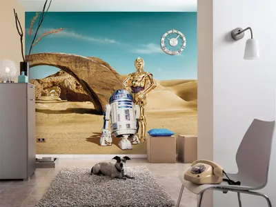 Produktbild von Komar Fototapete "Star Wars Lost Droids", blau/beige/gold, C-3PO, R2D2, 368 x 254 cm