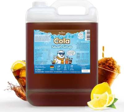 Produktbild von Belissia Slush Eis Sirup 5L Konzentrat | Cola Geschmack | sehr ergiebig in knalligen Farben (1:5) | Glycerin frei