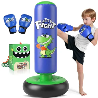 Produktbild von Dinosaurier-Boxsack mit Boxhandschuhen für Kinder