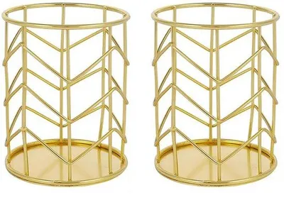 Immagine prodotto di Ibenzoa® Set da 2 portapenne dorati in metallo – elegante organizer da scrivania per penne, matite e pennelli da trucco