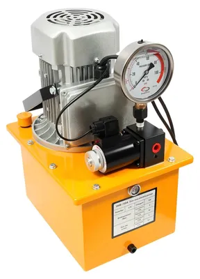 Zdjęcie produktu dla Agregat hydrauliczny – elektryczna pompa hydrauliczna – jednostronnego działania, zawór ręczny, 750 W, 220 V, 1400 obr./min, do zastosowań przemysłowych – żółty