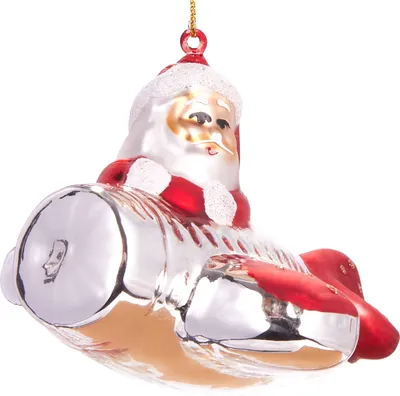 Immagine prodotto di BRUBAKER Babbo Natale in aereo - Guaina natalizia in vetro dipinta a mano - Figure di decorazione per l'albero di Natale - Guaina ciondolante divertente - 12 cm