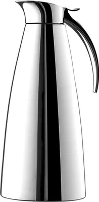 A studio shot of a silver insulated carafe.