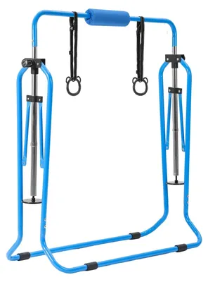 Obrázok produktu pre Detská gymnastická tyč, nosnosť 63,5 kg, skladacia tréningová tyč s podložkou, nastaviteľná výška, gymnastická tyč pre domáce použitie, tréningové vybavenie vhodné pre vnútorné aj vonkajšie použitie, jednoduchá montáž, modrá