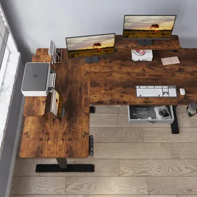 Produktbild von Hilodesk L-Schreibtisch Elektrisch Höhenverstellbar Eckschreibtisch L Förmiger Bürotische Stehpult mit Monitorständer und Schublade 160cm, Brown