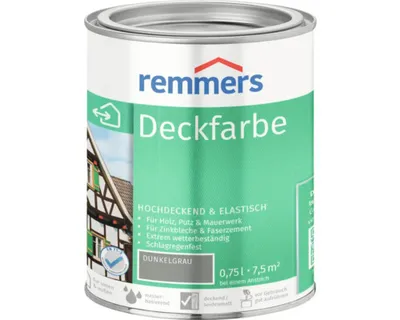 Zdjęcie produktu dla Remmers Topcoat ciemnoszary, 0,75 l, farba nawierzchniowa do wnętrz i na zewnątrz, farba chroniąca przed warunkami atmosferycznymi do wielu podłoży, silnie kryjąca, odporna na warunki atmosferyczne