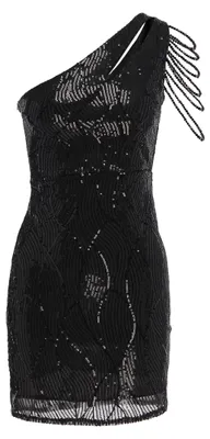 Produktbild von Damen Kleid schwarz S mit One-Shoulder, Pailletten und asymmetrischem Ausschnitt für festliche Anlässe