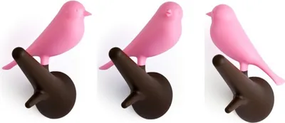 Produktbild von Qualy Wandhaken mit Vogel Sparrow auf Ast - 2er Set - rosa/pink-braun