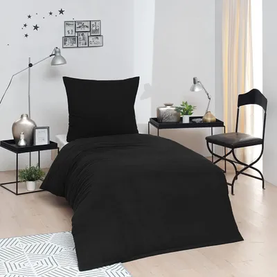Immagine prodotto di Set di biancheria da letto in flanella Brielle in 100% cotone con  Oeko Tex 135 x 200 + 80 x 80 cm nero