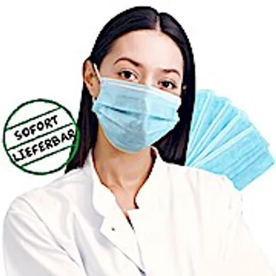 Produktbild von Mund-Nasenmaske dreilagig blau mit elastischen Bänder