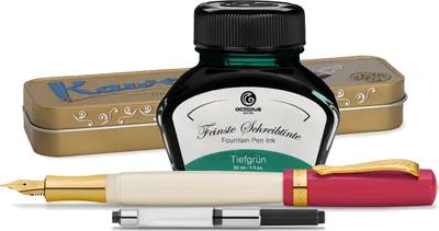 Produktbild von Kaweco Student Füllhalter mit 30 ml Füllhaltertinte, Konverter und Metalletui 30's Blues, Grün