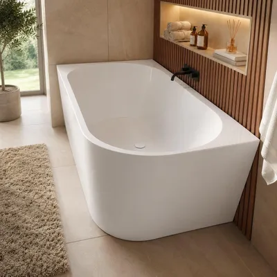 Produktbild von Badplaats Eck Badewanne Isia 170 x 78 x 60 cm Weiß Hochglanz - Halb Freistehende Badewanne aus Acryl - Rechts