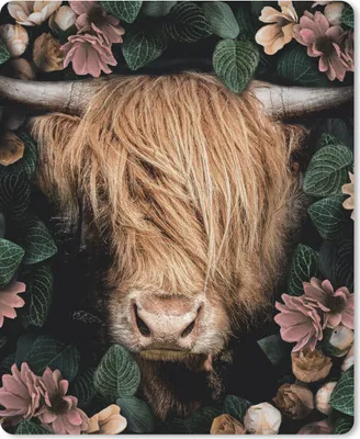 Produktbild von MuchoWow® Mauspad Mousepad Schottisches Hochlandrind - Porträt - Kuh - Blumen - Dschungel 19x23 cm - Mousepads - Maus Mat - Pad - Mausunterlage - Mauspads - Spielen