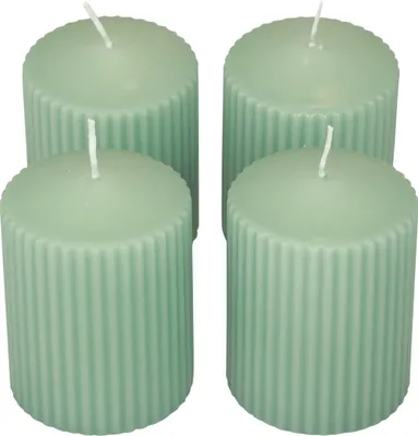 Produktbild von Stumpenkerzen Smaragdgrün Rillenkerzen Set 4 Adventsdeko, 4 Stück