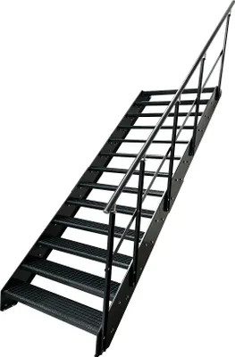 Immagine prodotto di Scala a pioli in acciaio Gradini a griglia 13 gradini Ringhiera a destra - Zincato e verniciato a polvere color antracite - (L x A x P) 100 x 247 x 253 cm