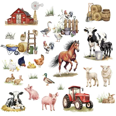 Produktbild von Wandsticker Bauernhoftiere - Wanddekoration Küche - Wanddekoration Wohnzimmer - 3 Bögen - Blattgröße 30 cm x 90 cm - Anpassbar