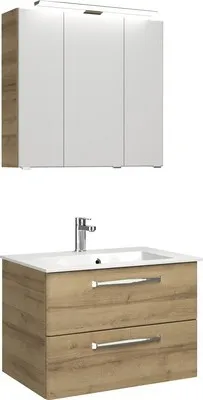 Produktbild von Pelipal Badmöbel-Set Kumba BxHxT 77 x 200 x 50 cm Frontfarbe eiche riviera mit Mineralguss-Waschtisch weiß 99.77012647