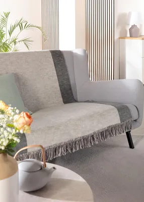 Produktbild von Biederlack Plaid mit Fransen Cover Baumwolle Design Salt & Pepper Farbe silber Größe 100 x 200