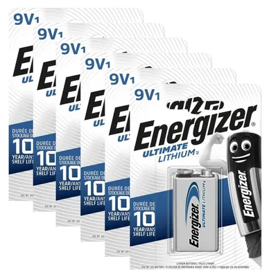 A multi-pack of Energizer 9V Ultimate Lithium batteries in their retail packaging.