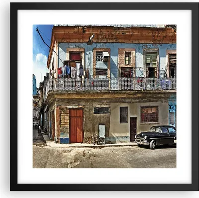 Produktbild von Gerahmtes Poster - Schwarzer Rahmen - Kuba Havanna Balkon - 40x40 cm - Wand Bild - Wanddeko - Wandbilder - Kunstposter - Wandposter - Bilderrahmen - Bilder - Kunstdruck - Wandbild - P2BAC40x40-4255