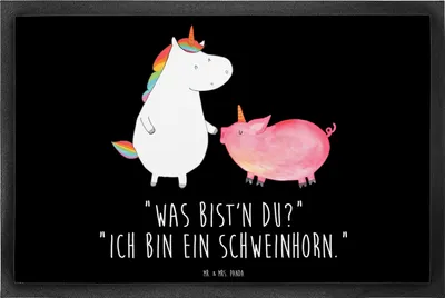 Produktbild von Mr. & Mrs. Panda Schmutzfangmatte Einhorn Schwein 40 x 60 cm - Schwarz - Geschenk, Einhörner, Freundin, Unicorn, Fussmatte, Fußabstreifer, Schuhabstreifer, Bodenvorleger