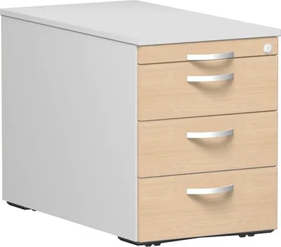 Produktbild von Geramöbel Rollcontainer mit 3 Metall-Schubfächern und Utensilienschubfach, Metall-Rollschubführung, Zentralverriegelung, verdeckte Doppel-Lenkrollen, 438x800x565, braun/grau, S-530351-BL