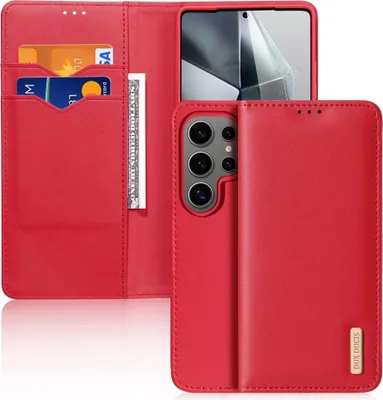 Produktbild von Samsung Galaxy S25 Ultra Hülle - Dux Ducis Hivo - Echtes Leder Klapphülle - Rot