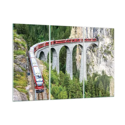 Produktbild von Bilder auf glas - 3 Teile - Viadukt Landwasser Zug - 165x110cm - Glasbilder - Wandbilder - Bilder - zum Aufhängen bereit - Wanddekoration aus Glas - Glas Bilder - Wandbild auf Glas - GCE165x110-4605