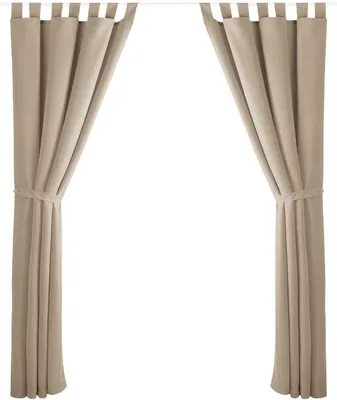 Image de lot de 2 écharpes décoratives Ellen, boucle, embrasses et crochets inclus 140 x 145 cm gris sable - gris beige
