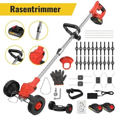 Produktbild von Akku-Rasentrimmer 21V Freischneider Motorsense mit 5 Aufsätzen Heckenschere Kettensäge Grasschere Rasenkantenschneider Teleskopschaft 2 Akkus Ladegerät 60