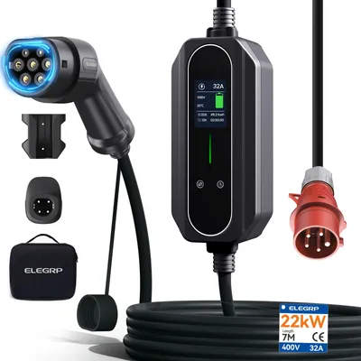 Image de Borne de recharge mobile 22 kW - Triphasée - Câble de 7 mètres - Chargeur pour véhicule électrique