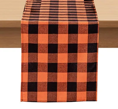 Produktbild von Tischläufer kariert schmutzabweisend waschbar 33 x 228 cm Orange Plaid