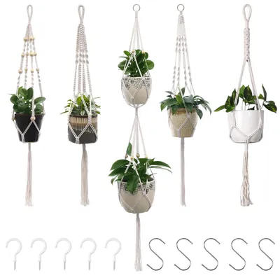 Produktbild von Omgoods – Set aus 5 handgefertigten Makramee-Pflanzgefäßen