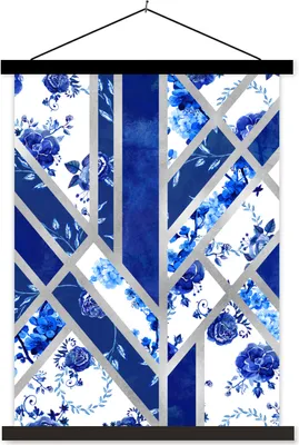 Produktbild von MuchoWow® Textilposter Delfter Blau - Muster - Luxus 40x53 cm mit schwarzem Rahmen - Abbildung
