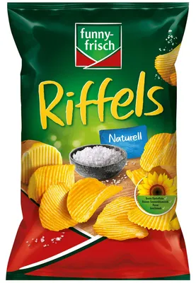 Zdjęcie produktu dla funny frisch Riffles naturalne chipsy ziemniaczane wegetariańskie 150g
