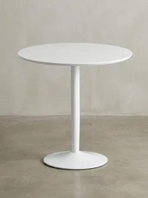 Produktbild von Moderner Hochglanz Esstisch für 2 Personen, Trompetenförmiges Standbein, Weiß, 75x75x74 cm | Kadima Design