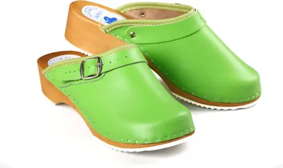 Produktbild von CLOGS Pantolette Sandalette Holz Leder Holzschuhe Holzclogs Damen Klotschen Grün 36