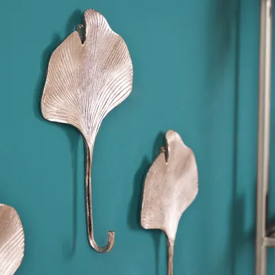 Produktbild von Dekoratives Kleiderhaken 3er Set GINKGO 29cm silber handmade Metall