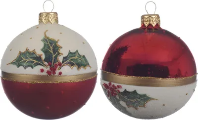 Image de Boules de Noël motifs de Noël en verre 8cm, 6 pièces, couleur:blanc / rouge