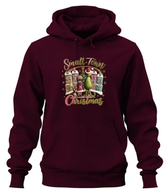 Produktbild von Small Town Christmas Grinch Mädchen Hund Weihnachtsbaum Hoodie Kapuzenpullover, Burgundy, S