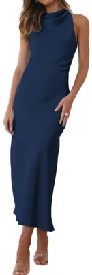 Produktbild von Halfisland Satin, hoher Halsausschnitt, rückenfrei, ärmellos, Midi-Kleider für D
