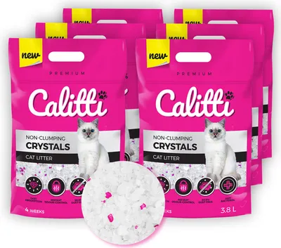 Produktbild von Calitti Silikat Katzenstreu – Premium Kristallstreu, antibakteriell & staubfrei – 6er Set (6×3,8 L = 22,8 L)