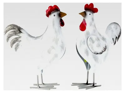 Produktbild von 2er Set Vogelfiguren Hahn und Henne, je 21 cm, Metallvögel Dekoration