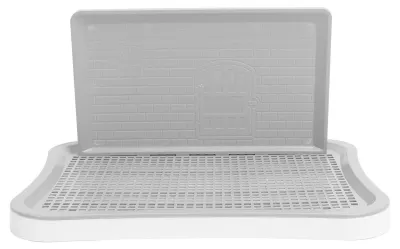 Obrázok produktu pre Toaleta na tréning psov - Odnímateľná podpora steny - Prenosná mriežka pre šteniatka - Plast - 51x38x27cm - Bezpečná a bez zápachu - Toaleta pre šteniatka