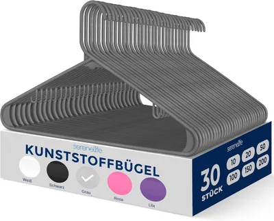 Produktbild von SereneLife kleiderbügel, 30 Stück Kleiderbügel Kunststoff, Hangers Clothes- rutschfest & Platzsparend, 0.6cm dick, 42cm breit, Grau