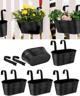Produktbild von Famanu Hängende Pflanzenkübel Set - 5 schwarze große Pflanzbehälter für Balkon