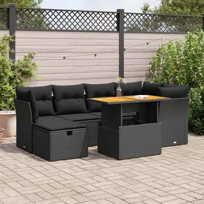 Produktbild von Eleganten-Stil 7-tlg. Garten-Lounge-Set mit Kissen Garten-Sofagarnitur, Outdoor Indoor, Schwarz Poly Rattan Gartenmöbel-Sets CHY56532647