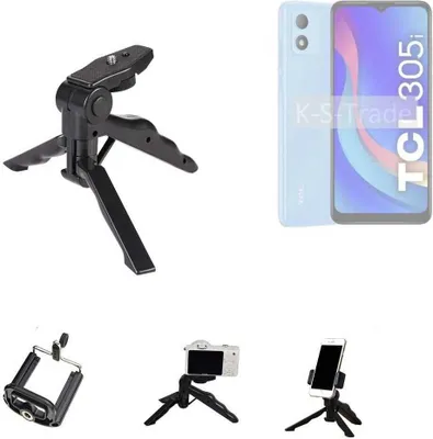 Produktbild von K-S-Trade Stativ Tisch-Ständer Dreibein Handy-Stativ Ständer kompatibel mit TCL 305i Mini-Stativ Smartphone Tripod Handy-Stativ aus Plastik schwarz