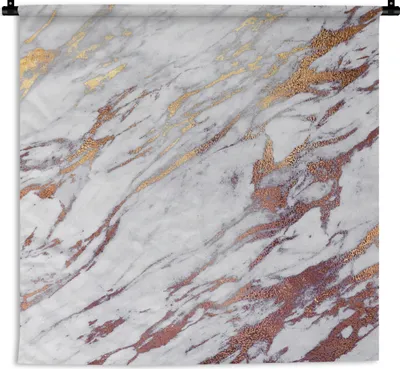 Produktbild von MuchoWow® Wandteppich Wandbehang Marmor - Weiß - Gold - Rot 150x150 cm Tapisserie Dekoration Wandtuch - Wohnaccessoires - Modernes